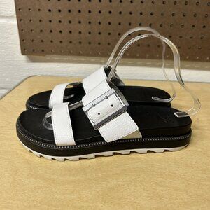Sorel Womens Roaming NL3594-125 White Leather Buckle Slip On Sandals Sz 9.5